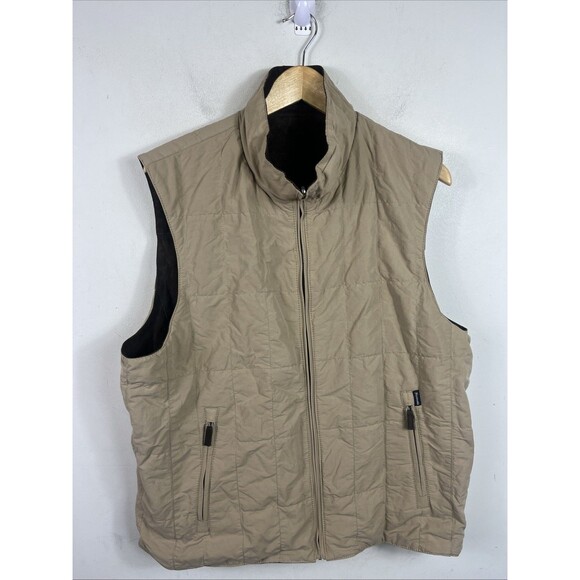 FACONNABLE Vest  XL Khaki Tan/Brown Leather Reversible Full Zip Quilted - Picture 2 of 10